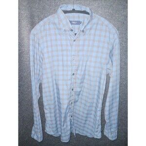 Zegna Sport Mens Large Blue Grey Check Slim Fit Button Down‎ Long Sleeve Cotton